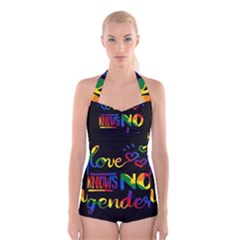 Love Knows No Gender Boyleg Halter Swimsuit  by Valentinaart