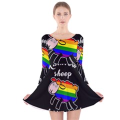 Rainbow Sheep Long Sleeve Velvet Skater Dress by Valentinaart