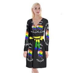 Rainbow Sheep Long Sleeve Velvet Front Wrap Dress by Valentinaart