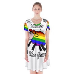 Rainbow Sheep Short Sleeve V-neck Flare Dress by Valentinaart