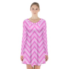 Zigzag  Pattern Long Sleeve Velvet V-neck Dress by Valentinaart