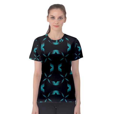 Background Black Blue Polkadot Women s Sport Mesh Tee by Mariart