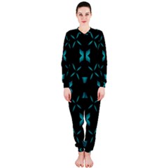 Background Black Blue Polkadot Onepiece Jumpsuit (ladies)  by Mariart