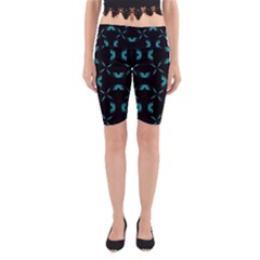 Background Black Blue Polkadot Yoga Cropped Leggings by Mariart