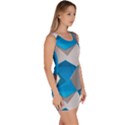 Blue White Grey Chevron Sleeveless Bodycon Dress View3