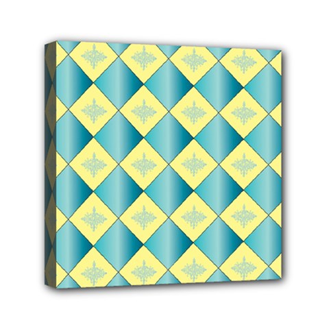 Yellow Blue Diamond Chevron Wave Mini Canvas 6  X 6  by Mariart