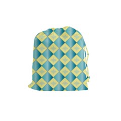 Yellow Blue Diamond Chevron Wave Drawstring Pouches (medium)  by Mariart