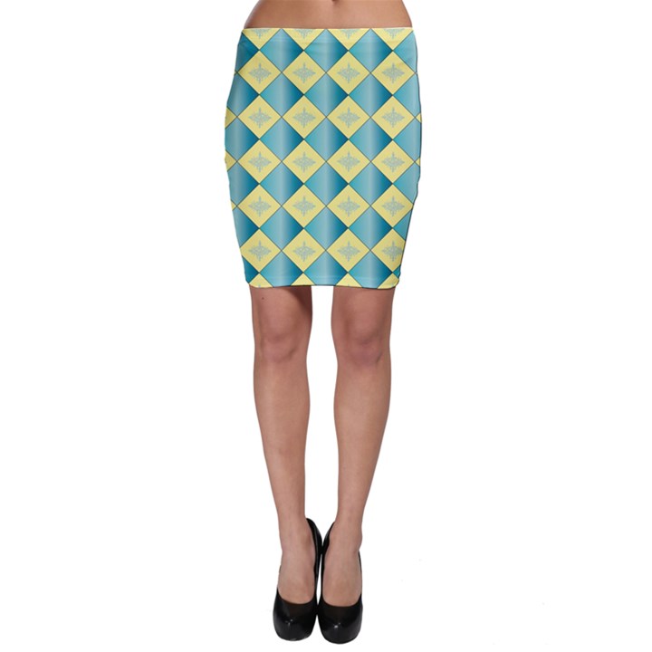 Yellow Blue Diamond Chevron Wave Bodycon Skirt