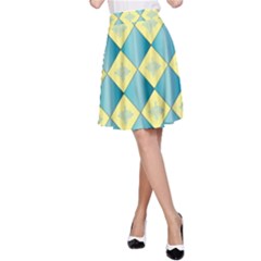 Yellow Blue Diamond Chevron Wave A-line Skirt by Mariart