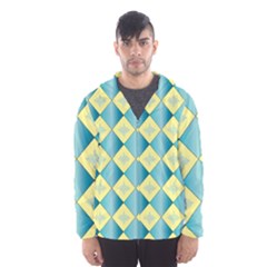 Yellow Blue Diamond Chevron Wave Hooded Wind Breaker (men) by Mariart