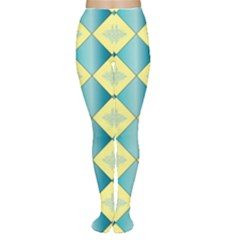 Yellow Blue Diamond Chevron Wave Women s Tights by Mariart