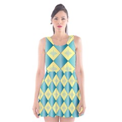 Yellow Blue Diamond Chevron Wave Scoop Neck Skater Dress by Mariart