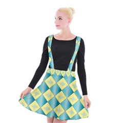 Yellow Blue Diamond Chevron Wave Suspender Skater Skirt by Mariart