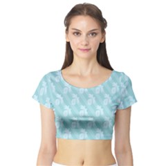 Christmas Day Ribbon Blue Short Sleeve Crop Top (tight Fit) by Mariart