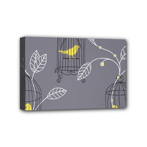 Cagr Bird Leaf Grey Yellow Mini Canvas 6  X 4  by Mariart