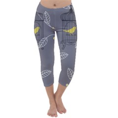 Cagr Bird Leaf Grey Yellow Capri Winter Leggings  by Mariart