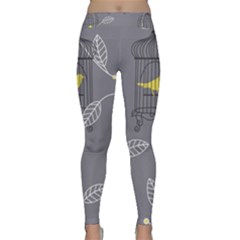 Cagr Bird Leaf Grey Yellow Classic Yoga Leggings by Mariart