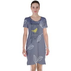 Cagr Bird Leaf Grey Yellow Short Sleeve Nightdress by Mariart