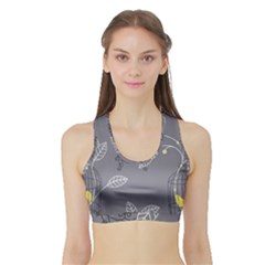 Cagr Bird Leaf Grey Yellow Sports Bra With Border by Mariart