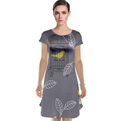 Cagr Bird Leaf Grey Yellow Cap Sleeve Nightdress by Mariart