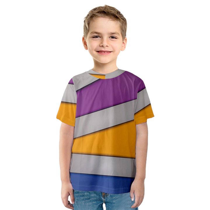 Colorful Geometry Shapes Line Green Grey Pirple Yellow Blue Kids  Sport Mesh Tee