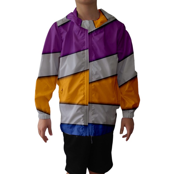 Colorful Geometry Shapes Line Green Grey Pirple Yellow Blue Hooded Wind Breaker (Kids)