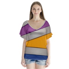 Colorful Geometry Shapes Line Green Grey Pirple Yellow Blue Flutter Sleeve Top by Mariart