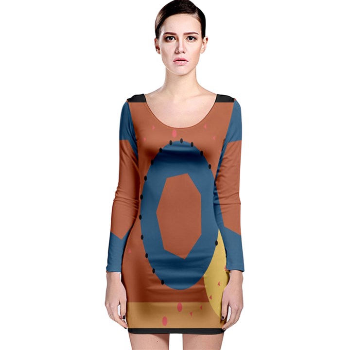 Digital Music Is Described Sound Waves Long Sleeve Bodycon Dress