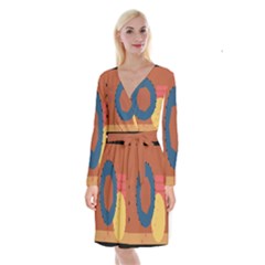 Digital Music Is Described Sound Waves Long Sleeve Velvet Front Wrap Dress