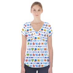 Coral Reef Fish Coral Star Short Sleeve Front Detail Top by Mariart