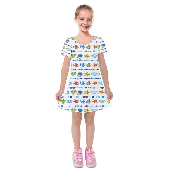 Coral Reef Fish Coral Star Kids  Short Sleeve Velvet Dress