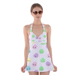 Egg Easter Smile Face Cute Babby Kids Dot Polka Rainbow Halter Swimsuit Dress by Mariart