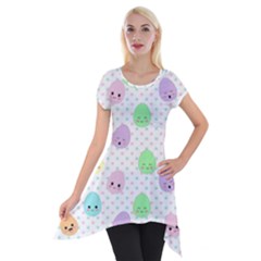 Egg Easter Smile Face Cute Babby Kids Dot Polka Rainbow Short Sleeve Side Drop Tunic by Mariart