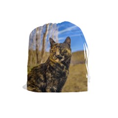 Adult Wild Cat Sitting And Watching Drawstring Pouches (large)  by dflcprints