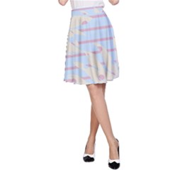 Flower Floral Sunflower Line Horizontal Pink White Blue A-line Skirt by Mariart