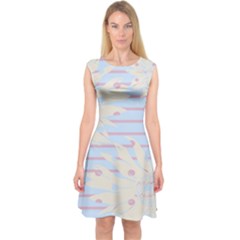 Flower Floral Sunflower Line Horizontal Pink White Blue Capsleeve Midi Dress by Mariart