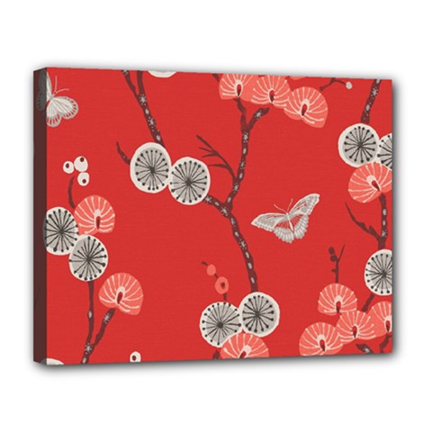 Dandelions Red Butterfly Flower Floral Canvas 14  X 11  by Mariart