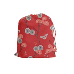 Dandelions Red Butterfly Flower Floral Drawstring Pouches (large)  by Mariart