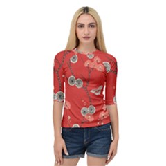 Dandelions Red Butterfly Flower Floral Quarter Sleeve Tee