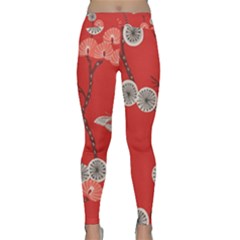 Dandelions Red Butterfly Flower Floral Classic Yoga Leggings by Mariart