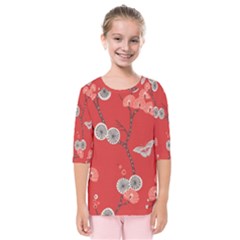 Dandelions Red Butterfly Flower Floral Kids  Quarter Sleeve Raglan Tee