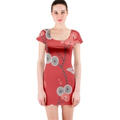 Dandelions Red Butterfly Flower Floral Short Sleeve Bodycon Dress by Mariart