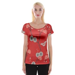 Dandelions Red Butterfly Flower Floral Women s Cap Sleeve Top by Mariart