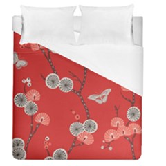 Dandelions Red Butterfly Flower Floral Duvet Cover (queen Size) by Mariart