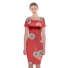 Dandelions Red Butterfly Flower Floral Classic Short Sleeve Midi Dress by Mariart