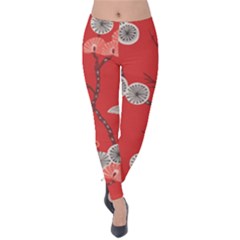 Dandelions Red Butterfly Flower Floral Velvet Leggings