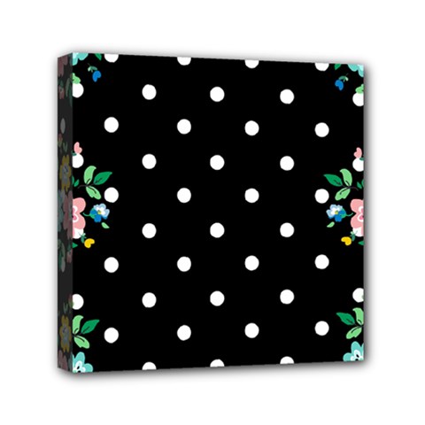 Flower Frame Floral Polkadot White Black Mini Canvas 6  X 6  by Mariart