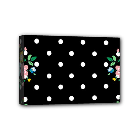 Flower Frame Floral Polkadot White Black Mini Canvas 6  X 4  by Mariart