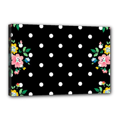 Flower Frame Floral Polkadot White Black Canvas 18  X 12  by Mariart