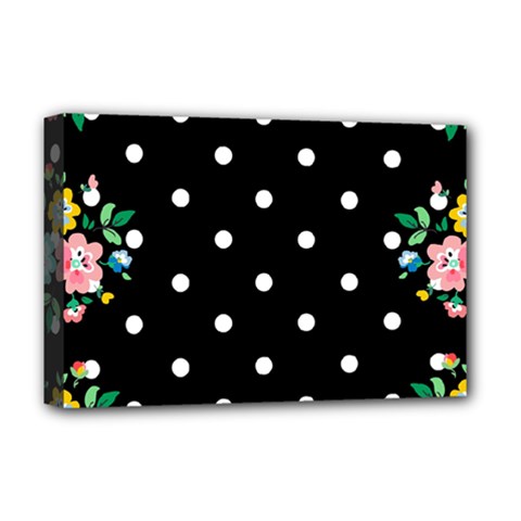 Flower Frame Floral Polkadot White Black Deluxe Canvas 18  X 12   by Mariart